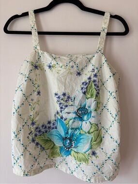 Cotton Floral Cottagecore coquette vintage blue white Women's Tank Top